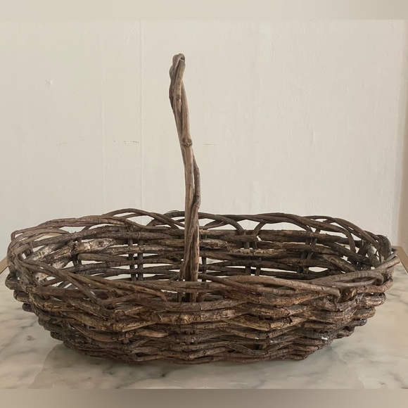 Vintage Large Wooden Woven Willow Twig Basket Primitive - Picture 5 of 17
